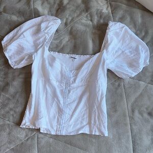 Reformation Rome Puff Sleeve White Linen Top
